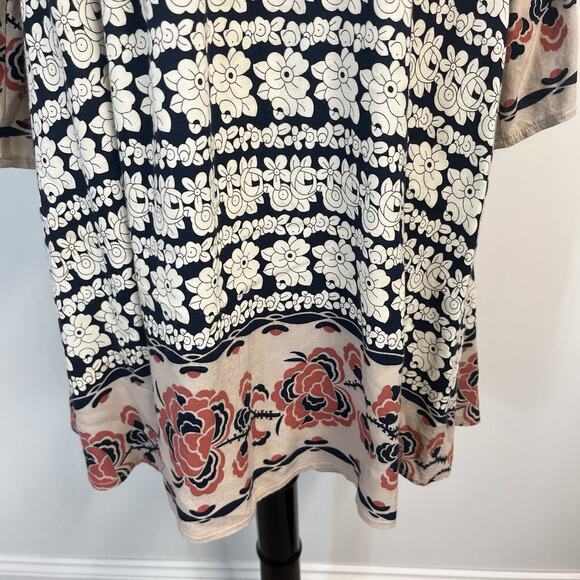 Papillon Blouse Tunic Small Black Coral Floral Boho Lagenlook Peasant Womens - Picture 5 of 8